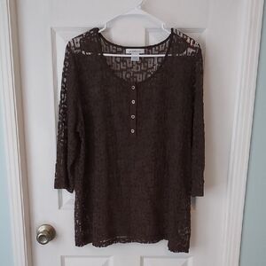 Liz Claiborne Brown Buttoned Polo Blouse